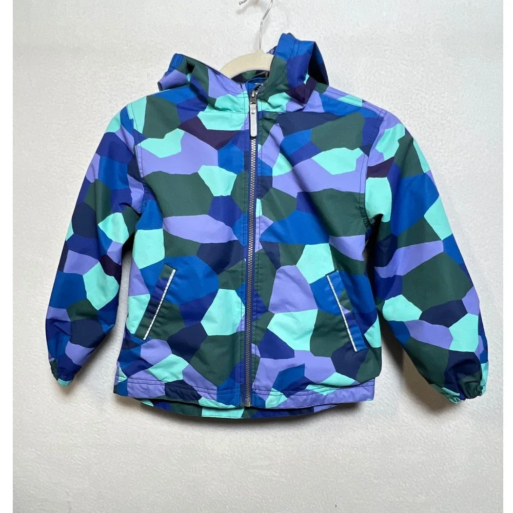 Hanna‎ Andersson Kids Blue Green Mosaic Geometric Hooded Coat Jacket 120 6-7